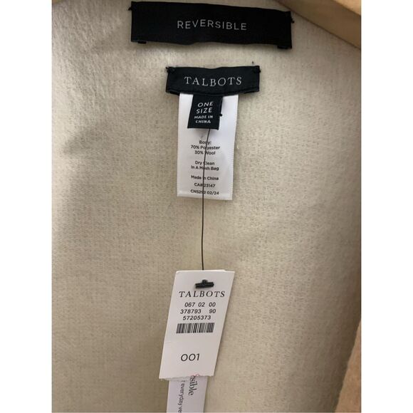 Talbots Neutral Beige Reversible Doubleface Face Wool Wrap Ruana - Picture 5 of 6